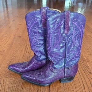 Cuadra Mexico Size 6.5 Mid-Calf Iguana Lizard Purple Dyed Leather Western Boots
